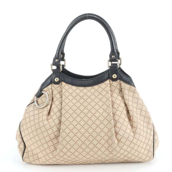 Gucci Diamante Sukey Leather Canvas Tote Bag Shoulder Handbag for Women